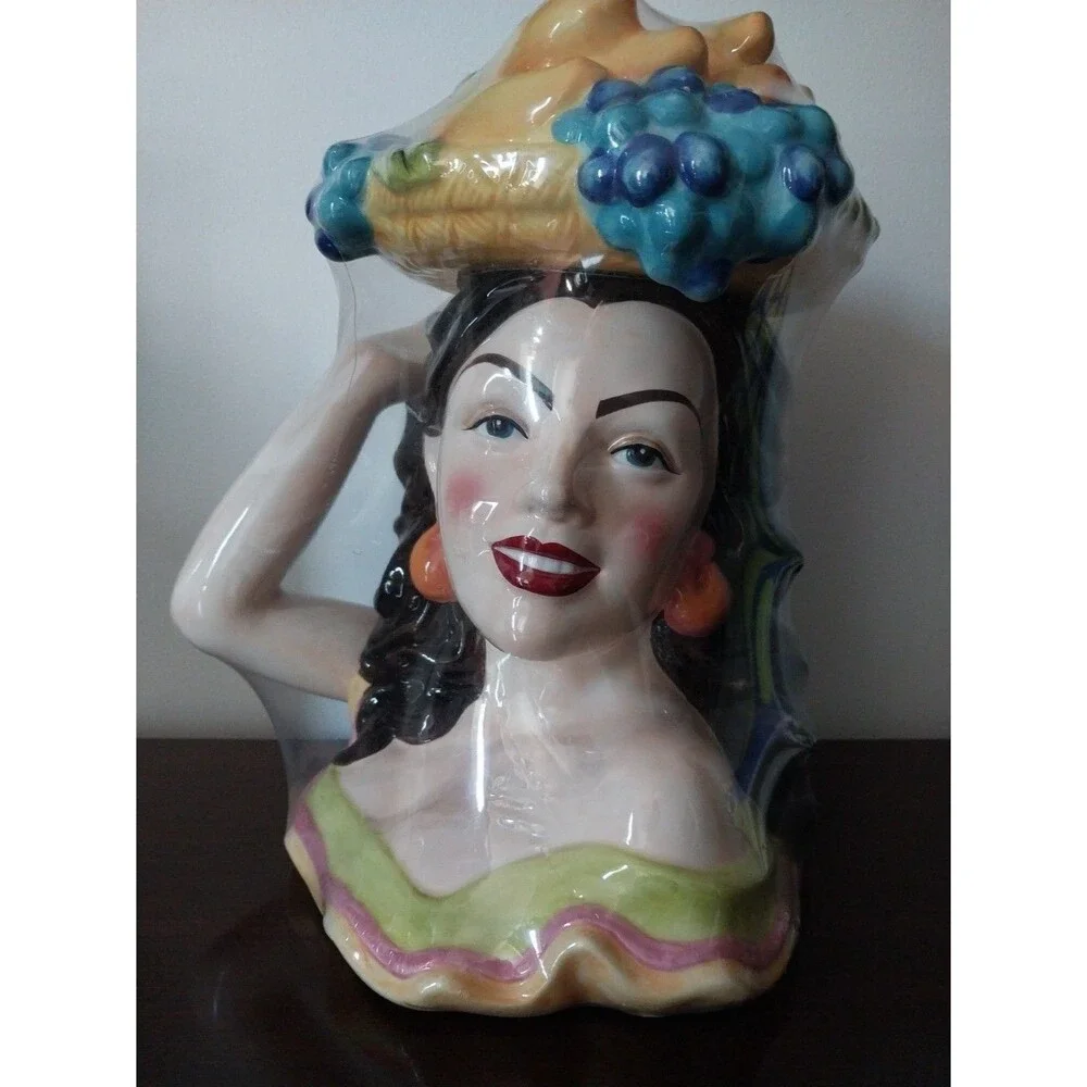 Rare Carmen Miranda Tropical Lady Ceramic Cookie Jar Fruit Hat Original Unopened